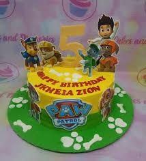 Paw Patrol 5th birthday 1 Tier - yellow, white theme with Yellow number 5 and White paw print cutouts