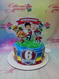 Paw Patrol birthday 1 Tier - green theme with Happy Birthday sign and green grass icing
