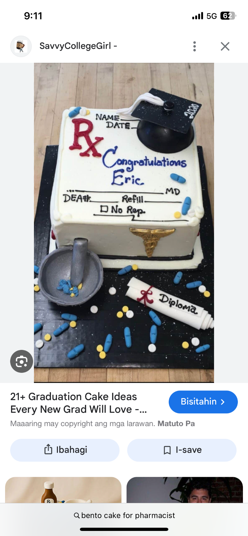 Pharmacist Graduation Square - blue, yellow, white theme with Graduation cap and Mortar and pestle