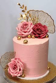 pink floral 1 Tier - pink, rose, red theme with large pink rose and pink rose on side