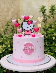 Pink Hello Kitty 1 Tier - pink, white, yellow theme with Hello Kitty character and small pink dots