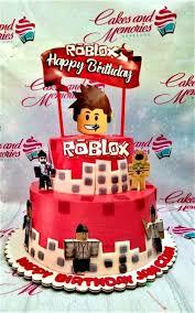Roblox Red 2 Tier Fondant - colorful theme with Roblox Happy Birthday banner and Roblox logo