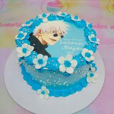 Satoru Gojo blue 1 Tier - blue, white, silver theme with anime character Satoru Gojo and silver sprinkles
