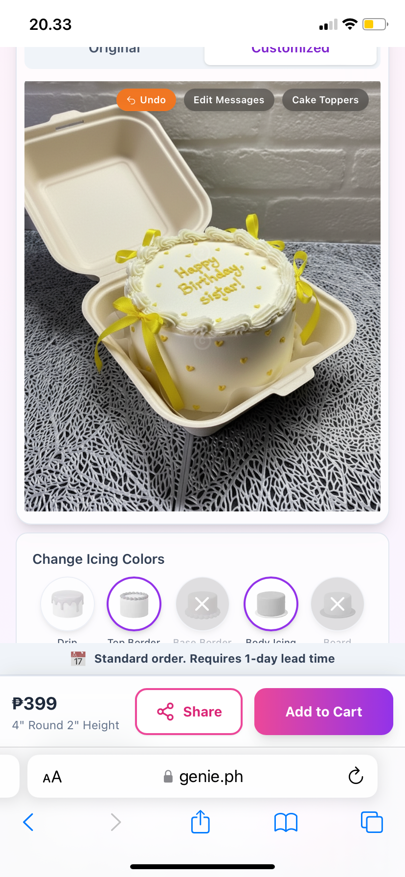 sister birthday Bento - yellow theme with small yellow hearts