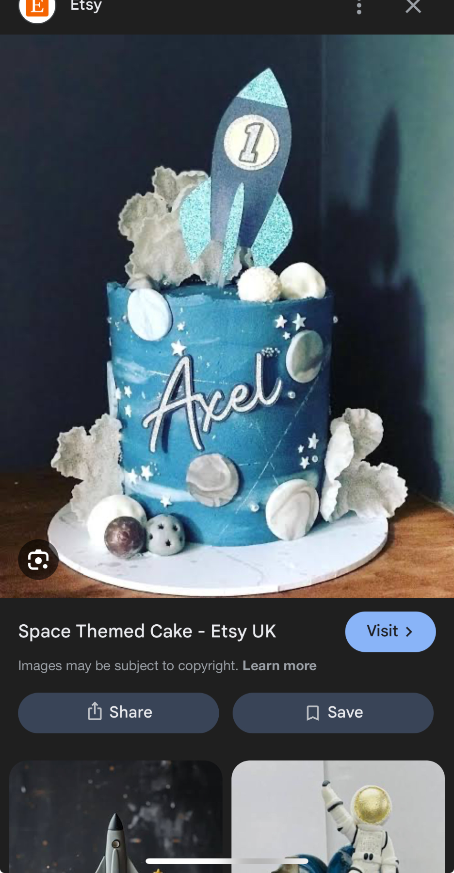 Space Rocket 1 Tier - white theme with rocket ship with number 1 and fondant planets