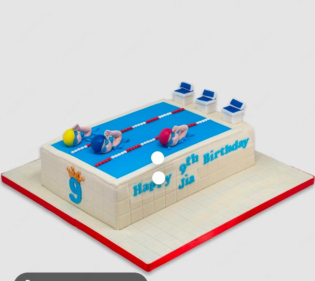 swimming 9th birthday Rectangle - cream, blue, yellow theme with swimmer with yellow cap and swimming lane lines