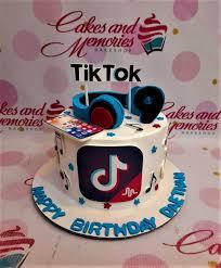 Cake 1 Tier - blue theme with TikTok logo text and large TikTok logo