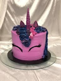 unicorn 1 Tier - purple theme with purple spiral unicorn horn and swirled icing unicorn mane