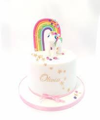 unicorn rainbow 1 Tier Fondant - gold theme with unicorn figurine and gold stars
