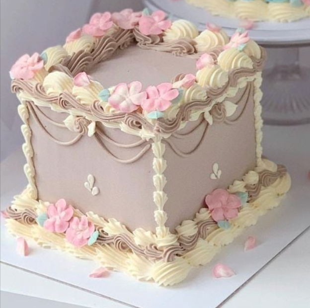 vintage pink floral Square - pink, cream, white theme with pink fondant flowers