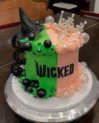 Wicked Musical 1 Tier - black, silver, green theme with black witch hat and black gears