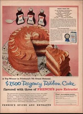 Vintage four-layer Regency Ribbon Cake with chocolate icing and cream-colored frosting accents on a floral plate.